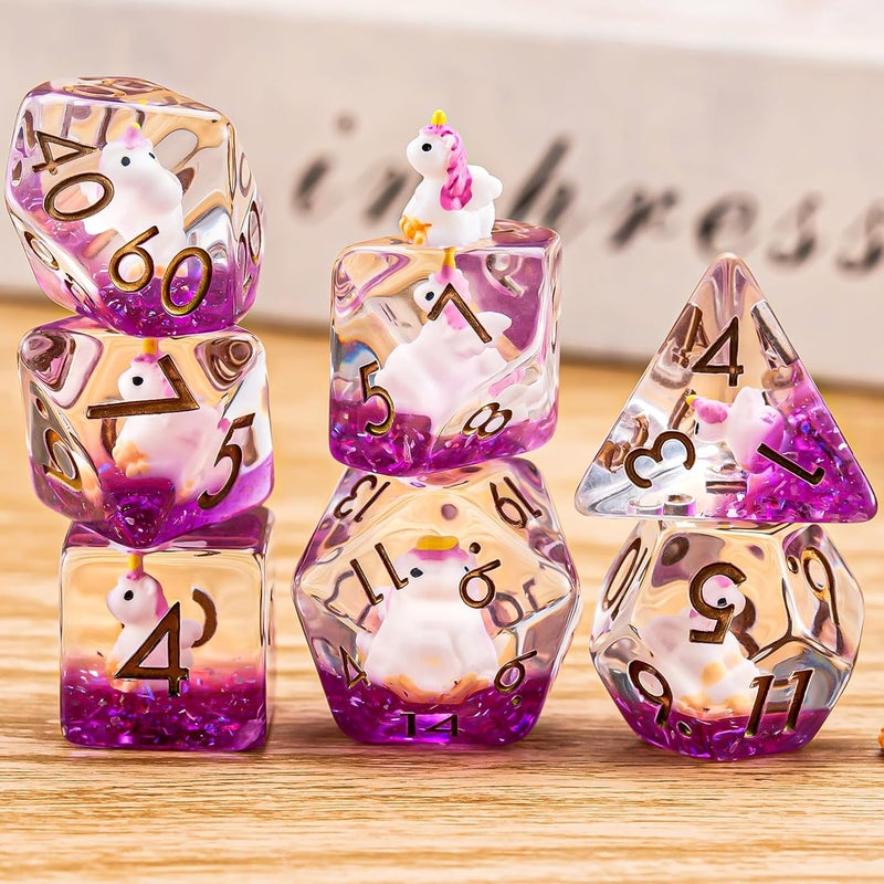 weyano Resin Unicorn D&D Dice Set, Polyhedral Dice for Dungeons and Dragons, DND RPG, MTG, 7PCS(D20, D12, D10, D8, D6, D4) for Ages 15 and Up - Image 4
